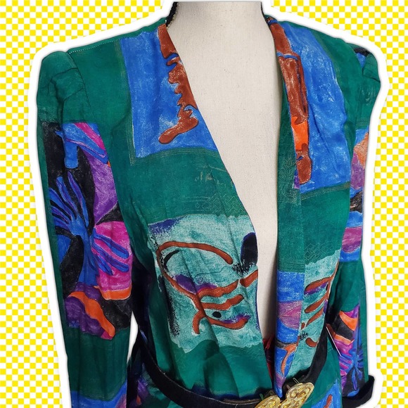 VTG 90s Abstract Fine Art Open Blouse Casual Jacket by Periwinkle Sz 12 / M - Picture 4 of 11